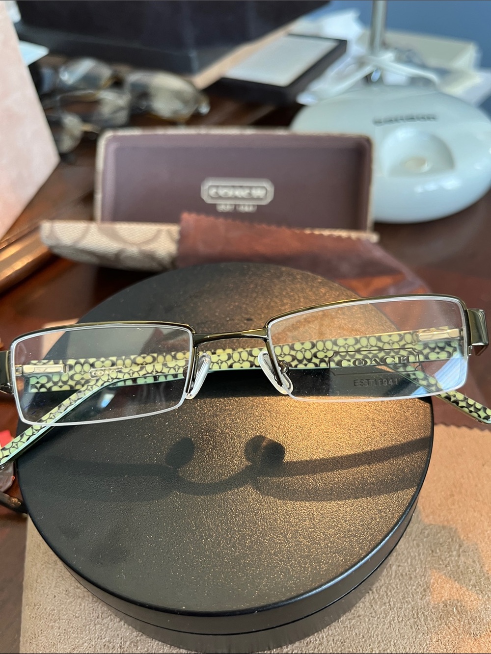 Coach 232 Vera! Rectangle Semi Rimless Glasses. Bottle green